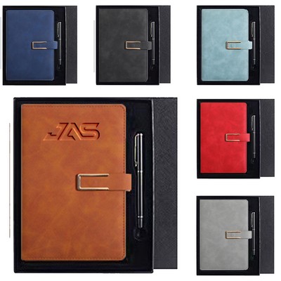 Premium Color-Shifting PU Leather Notepad Set with Magnetic Closure & Pen