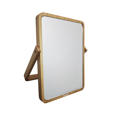 Folding Desktop Makeup Mirror with Wooden Frame Stand