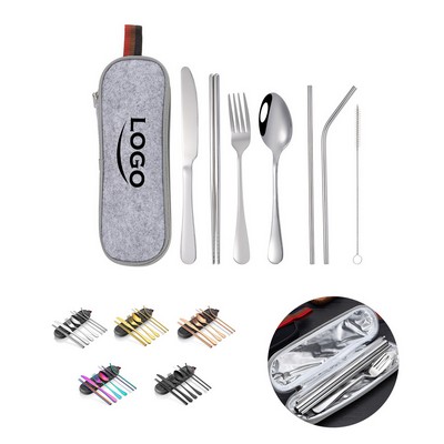 Stainless Steel Portable Tableware 7-Piece Set.