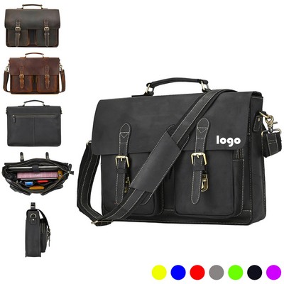 Crazy Horse Leather Briefcase Shoulder Messenger Bag