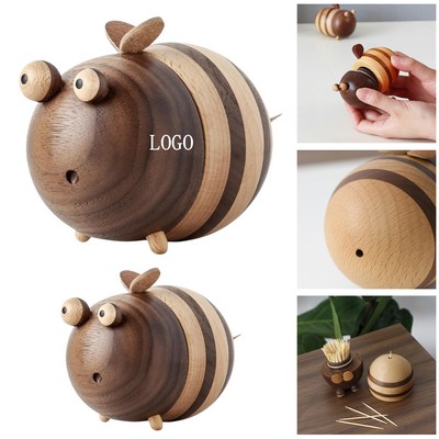Wooden Bee Toothpick Dispenser Box