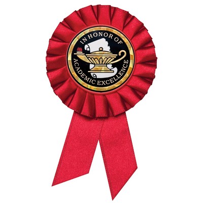 Rosette Red Ribbon with 2 Streamers (3 1/2" x 6") - Holds 2" Mylar Insert