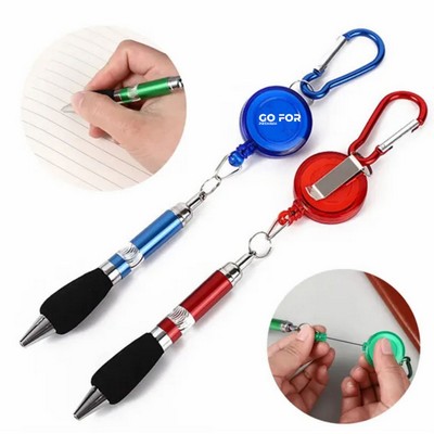 Retractable Badge Pen with Clip and Carabiner