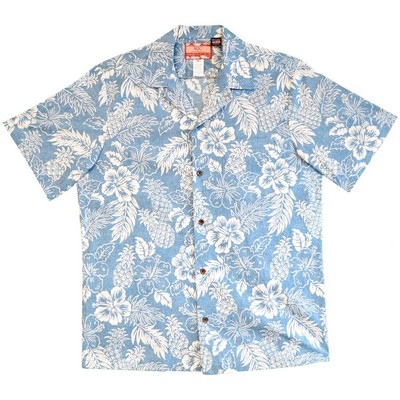 Hawaiian Tropical Print Blue Cotton Shirt