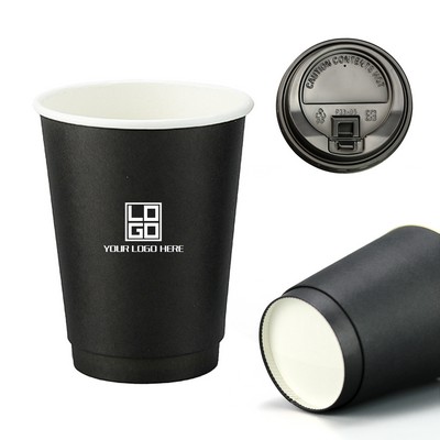 12 oz Black Paper Hot/Cold Cup With Lid