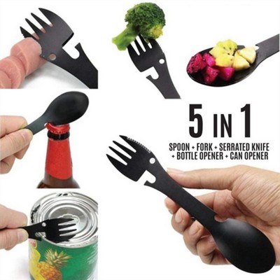 5" 1 Camping Spoon Fork Bottle Opener Multifunctional Tool