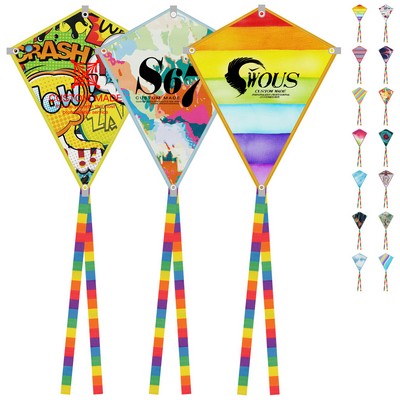 Full Color Polyester Diamond Kite Toy With String Set