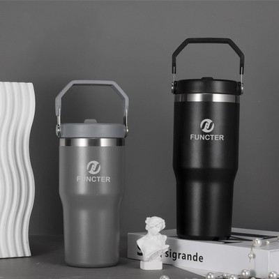 25 Oz /750ml Insulated Water Bottle Tumbler Cup W/Flip Straw and Handle Loop