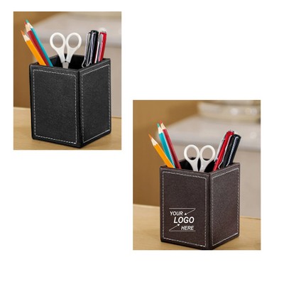Creative square leather pen holder for desktop storage box