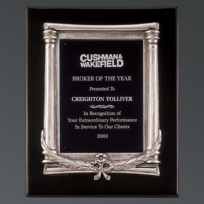 Ebony Piano Finish Rectangle Plaque with Silver Casting & Black Aluminum Plate, 10-1/2"x13"