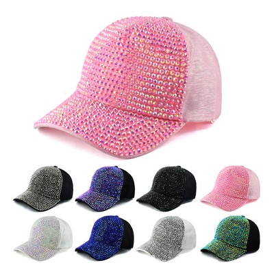 Women Studded Rhinestone Crystals Adjustable Baseball Cap