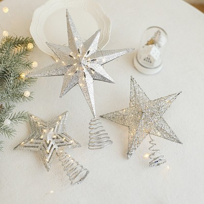 Christmas Tree Metal Topper Star Gold Glitter 3D Hollow Pentagram Decoration Accessory