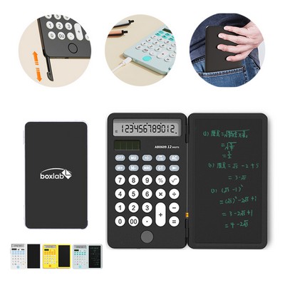 2-in-1 Portable Solar 12-Digit Calculator with Erasable Notepad