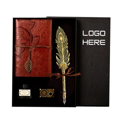 Vintage Metal Feather Fountain Pen Set