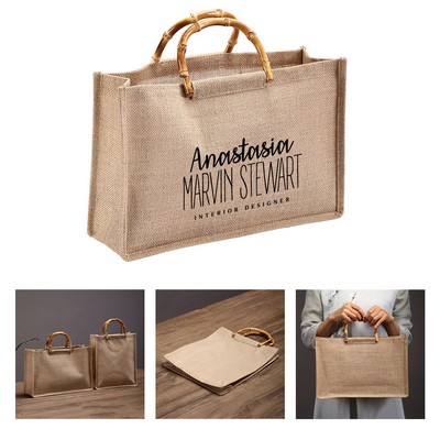 Natural Jute Tote Bag with Bamboo Handle