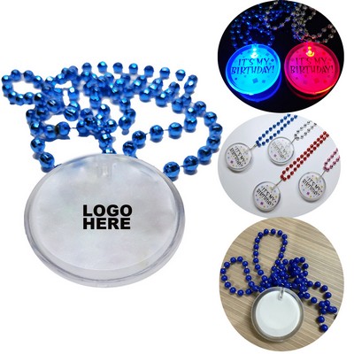 Custom Glow Party Pendant Necklace Mardi Gras LED Circle Badge with Beads