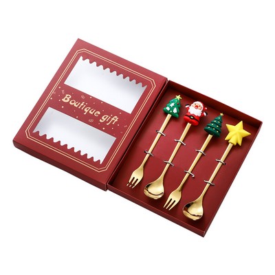 Stainless Steel Christmas Dessert Fork and Spoon Set