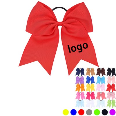 Large Polyester Cheer Hair Bow 8-Inch With Elastic Band