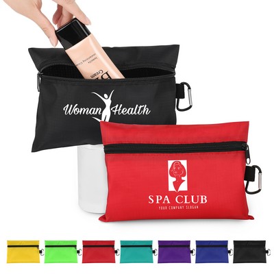 8.5" X 6" Ripstop Utility Zipper Pouch With Carabiner (Ocean)