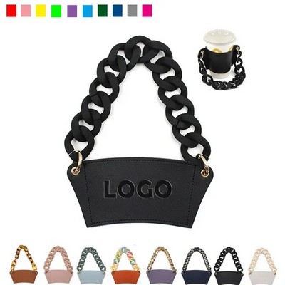 Leather Cup Sleeve With Pearl Chain Strap