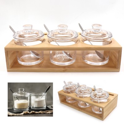 3 Pcs 6 oz Glass Seasoning Jar Containers Set with Bamboo Tray and Spoons