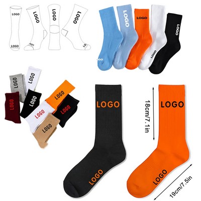 Custom Logo Jacquard Knit Cotton Crew Socks
