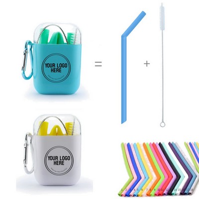 Portable Foldable Silicone Curved Straw With Brush