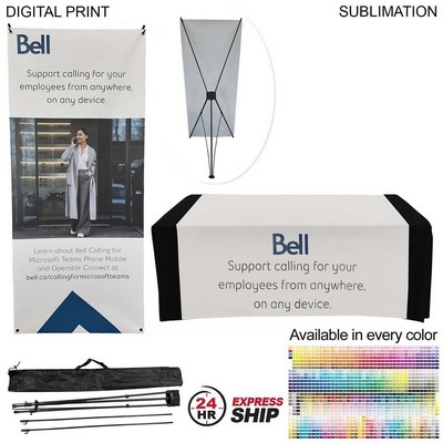 24Hr Express - Tradeshow Package, Tripod Banner with Graphic DP787 + Sublimated Tablerunner SU622