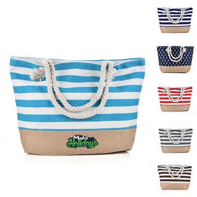 Stripe Canvas Beach Tote Bags
