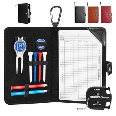 PU Golf Scorecard Holder Yardage Book Cover With Carabiner