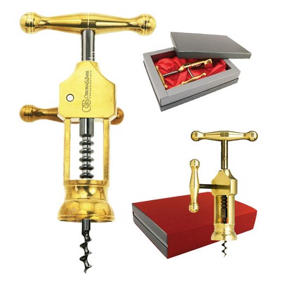 Solid Brass King's Corkscrew w/Burgundy Box
