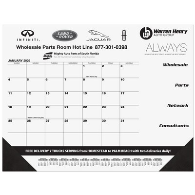 Black Calendar Desk Pad w/Side Notes Line & 1 Color Imprint (21 ¾"x 17")