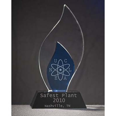 2 Tone Royal Blue and Clear Flame Award Crystal (Screen printed)