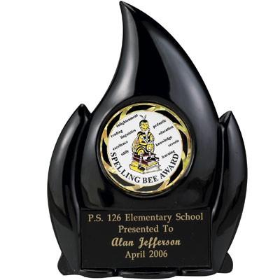 6" Black Acrylic Flame Trophy w/2" Diameter Insert Space