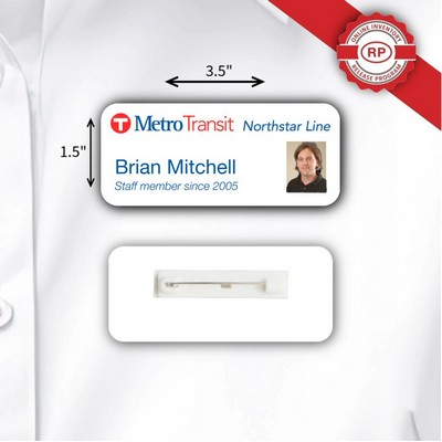 IdentityPro™ USA Made Photo ID Badge w/ Pin Fastener (1.5"x3.5") Rectangle