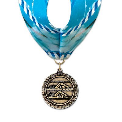Double Swimmers Cast MX Medal w/Stock Millennium Neck Ribbon (1½")