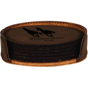 4" Round Dark Brown Leatherette Coaster Set