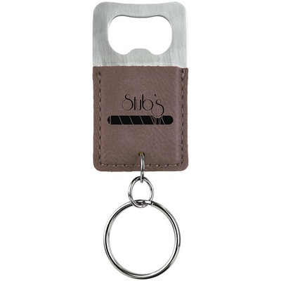 Gray Leatherette Bottle Opener Keychain (2.75" x 1.5")