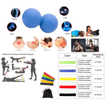 Promotek iBank® Double Massage Ball + Fitness Resistance Bands Set (Blue)