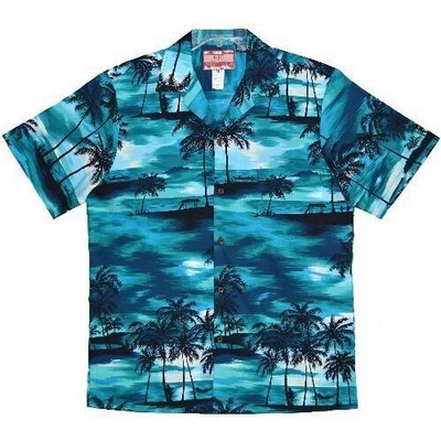 Hawaiian Tropical Print Turquoise Cotton Shirt - DEEP INVENTORY
