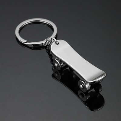 Silver Skateboard Shape Metal Keychain