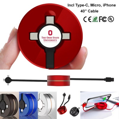3-In-1 Retractable Usb Charging Data Cable Set