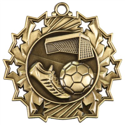 2 1/4" Ten Star Antique Finish Medal-Soccer