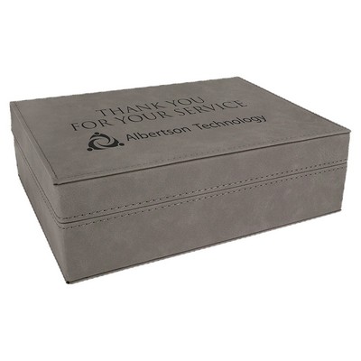 Engraved Faux Leather Gift Box, Gray, 8"(L) x 6 3/8"(W) x 2"(H)