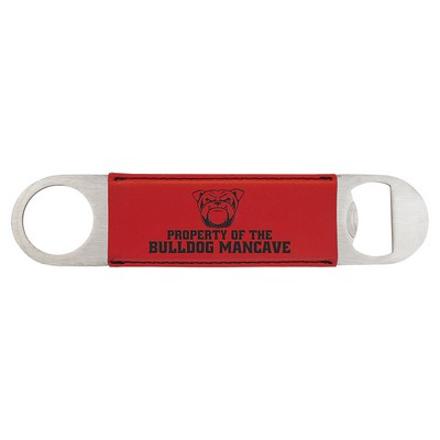 Red 1-1/2"x7" Oval Rectangle Bottle Opener, Laserable Leatherette