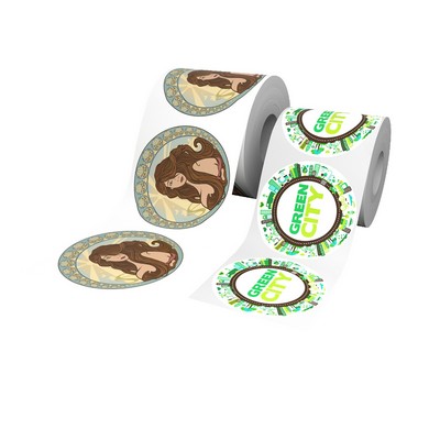 1" x 1" - Full Color Roll Labels -Bright Silver Metallic -Circle/Round