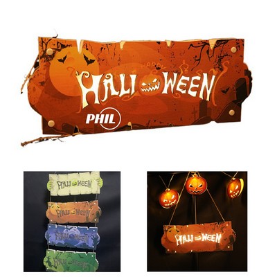 Wooden Halloween Doorplate With Light