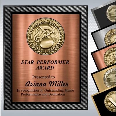 Piano Carbon Fiber Finish Plaque w/Choice of Double Plate and Medallion (9" x 12")