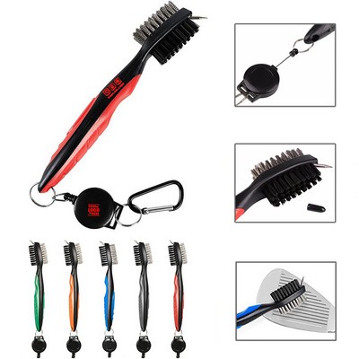 Golf Club Brush Groove Cleaner w/Retractable Zip-Line