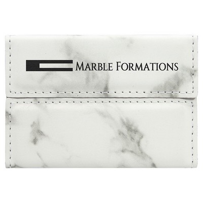 3 3/4" x 2 3/4" White Marble Leatherette Hard Business Card Holder